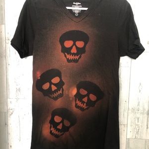 Men’s black Halloween T-shirt, bleached skeletons, size small